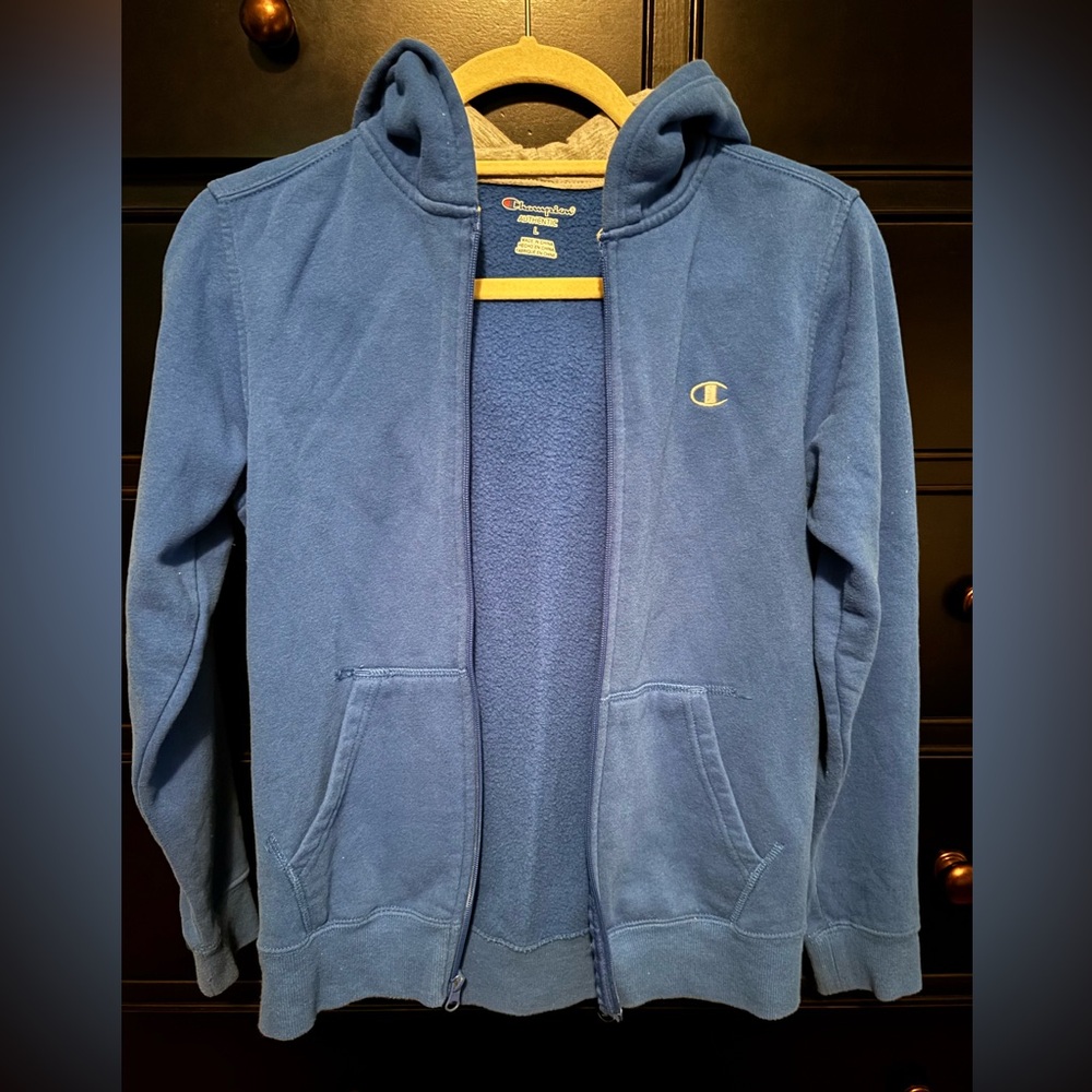 Champion Blue Full-Zip Hooded Sweatshirt with Small Logo